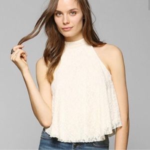 Urban Outfitters Kimchi Blue High-Neck Off-White Lace Halter Top - XS